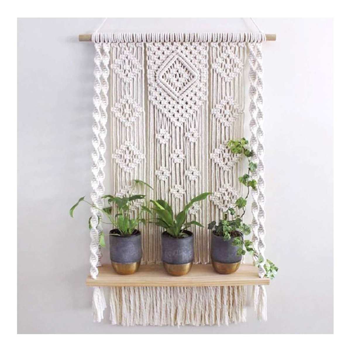 Macrame Wood Wall Shelf