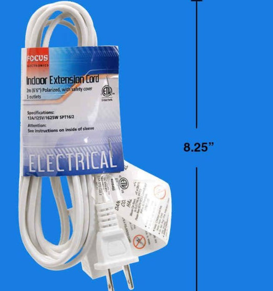 Focus Elect. 2M Extension Cord, White,