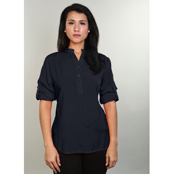 Solid Blouse W/Roll Up Sleeve