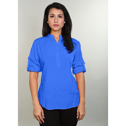 Solid Blouse W/Roll Up Sleeve