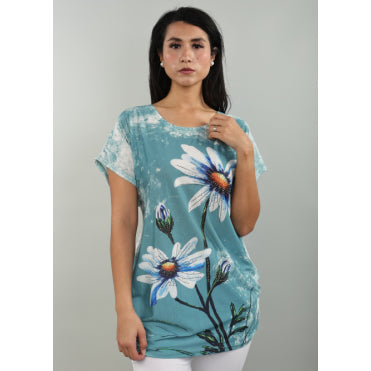 Floral Top - Teal/Navy/Black